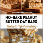 Stack of healthy no-bake peanut butter oat bars made with oats and creamy peanut butter on a wooden board.